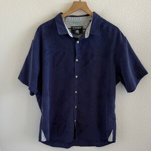 SEA POINTE Navy Blue Embossed Front Button Short Sleeve Shirt XL